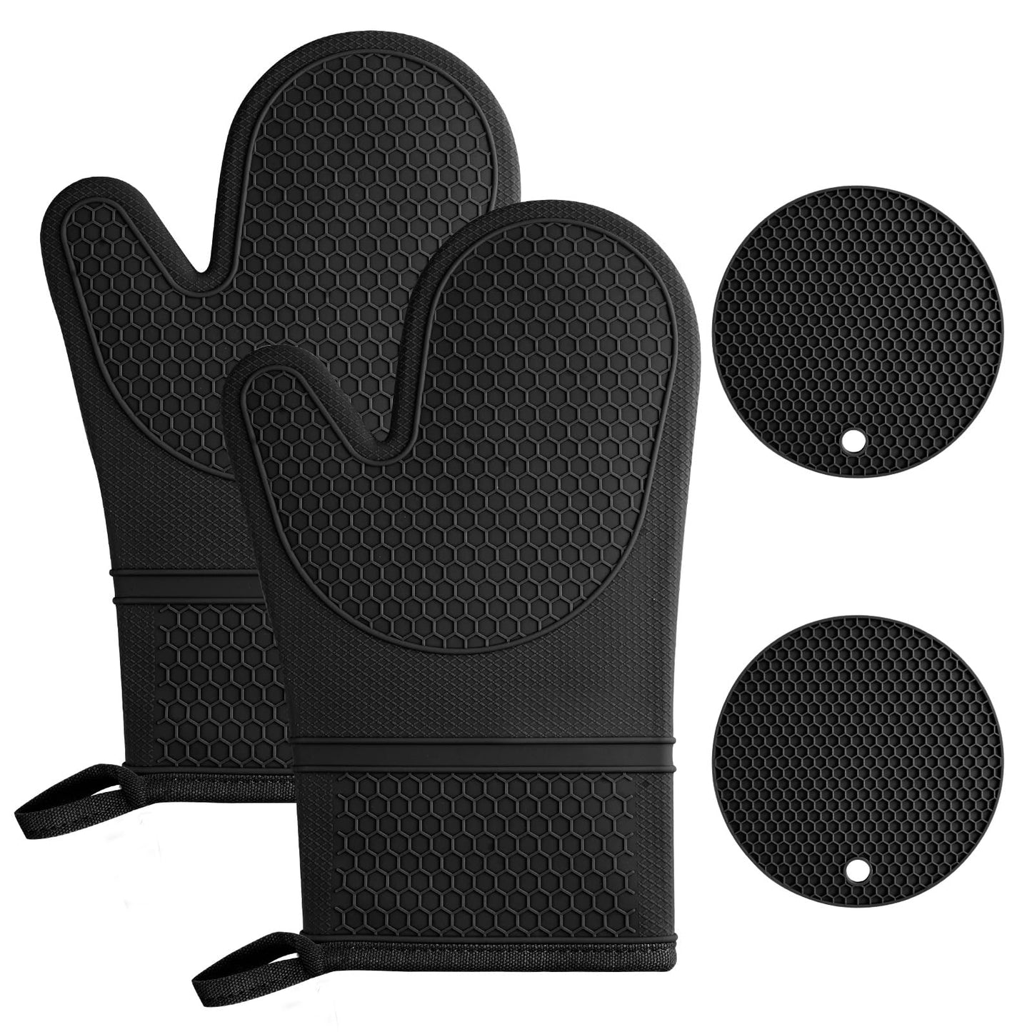 Silikona cepeškrāsns cimdi AUAUY, 1 pāris ar 2 potholders, karstumizturīgi, neslīdoši
