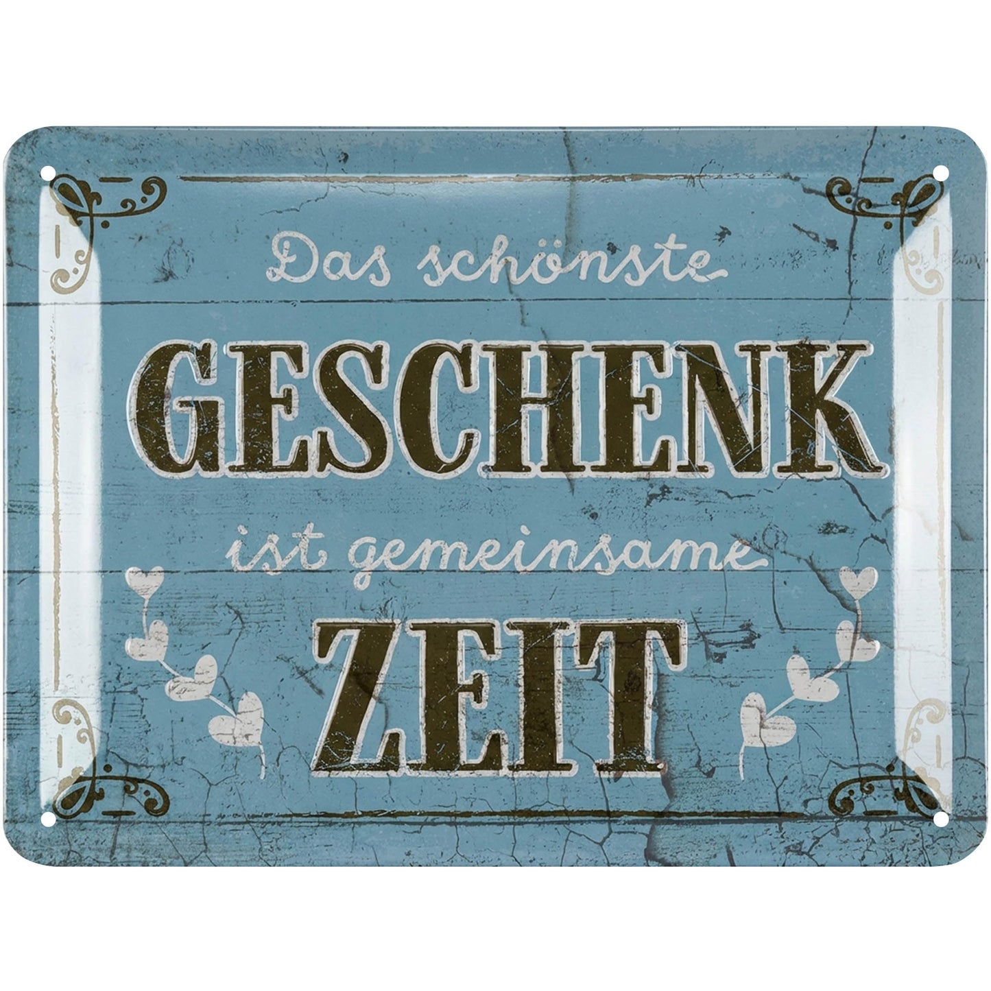 Metāla dekoratīvā zīme LANOLU Retro Blechschilder DAS SCHÖNSTE GESCHENK IST GEMEINSAME ZEIT, vintage stila sienas dekors virtuvei un dārzam, 15x20cm
