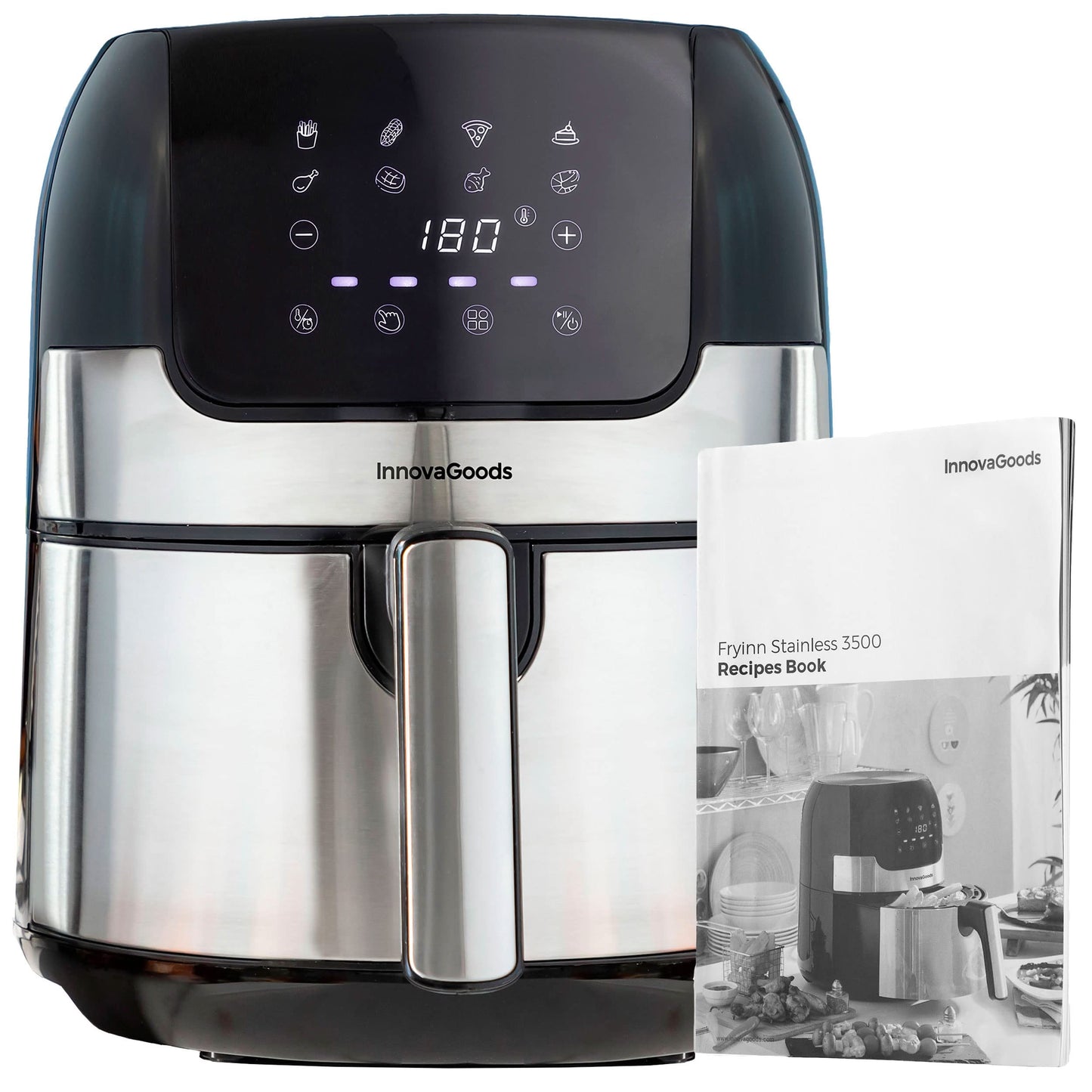 InnovaGoods Karstā gaisa fritieris Fryinn 3500 - 95% mazāk tauku, 8 programmas, 360º gaisa plūsma, digitālais skārienpanelis, 3,5L