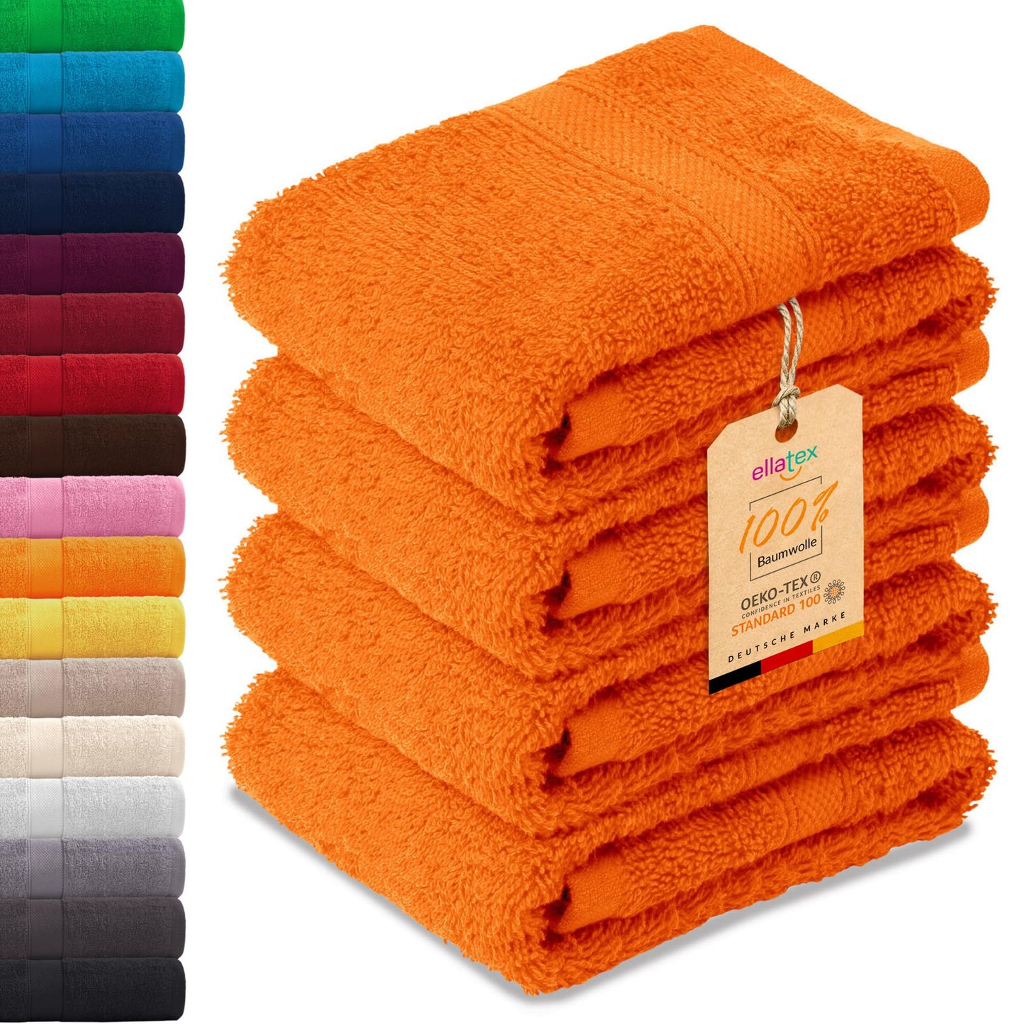 Viesu dvieļu komplekts EllaTex Paris, 4 gab., 30x50 cm – 100% kokvilna, 500 g/m² frotē, pūkains, oranžs