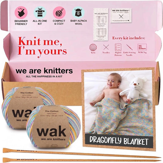 Adīšanas komplekts We Are Knitters Dragonfly Blanket Kit Coral Reef krāsā, iesācējiem, 100% Pima kokvilna, pilns DIY komplekts ar adatām un instrukciju, bērnu sega