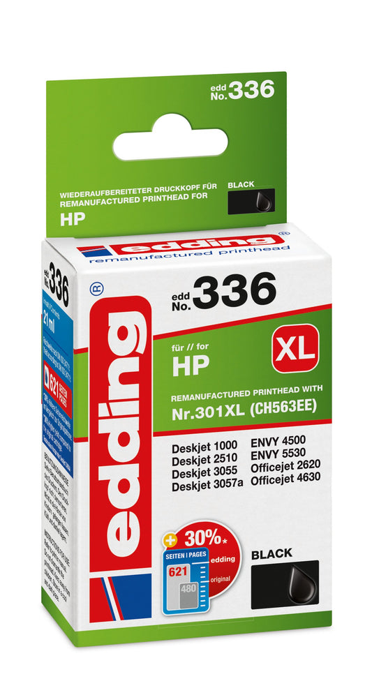 edding printera kasetne EDD-336 - melna, 21 ml, 700 lapas, aizstāj HP 301XL (CH563EE)
