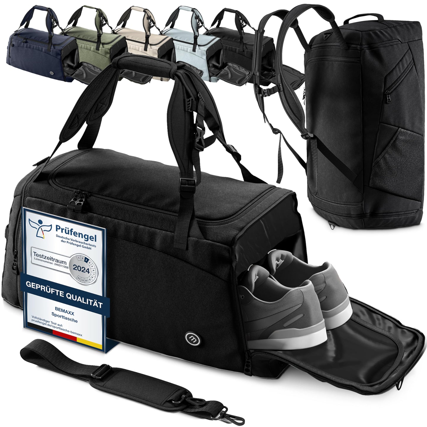 Sporta soma ar mugursomas funkciju, apavu nodalījumu un mitro nodalījumu, ceļojumu soma, peldēšanas soma, fitnesa soma, 40 L, melna