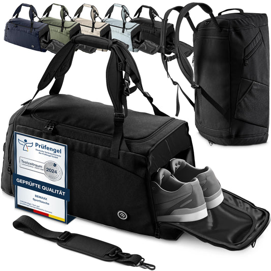 Sporta soma ar mugursomas funkciju, apavu nodalījumu un mitro nodalījumu, ceļojumu soma, peldēšanas soma, fitnesa soma, 40 L, melna