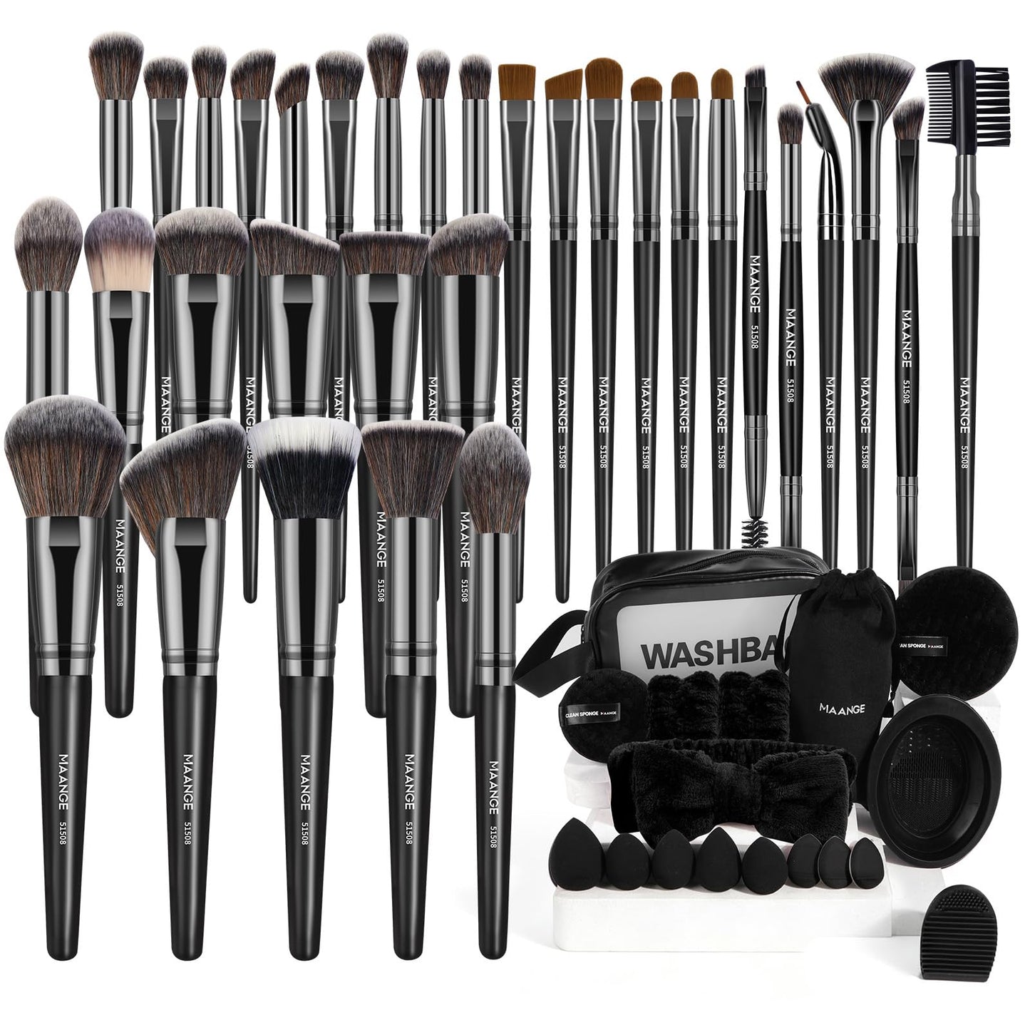 Makeup otu komplekts MAANGE, 54 daļu make-up otu komplekts, augstas kvalitātes sintētiskas otiņas, daudzfunkcionāls grima otu komplekts sievietēm un meitenēm, melns