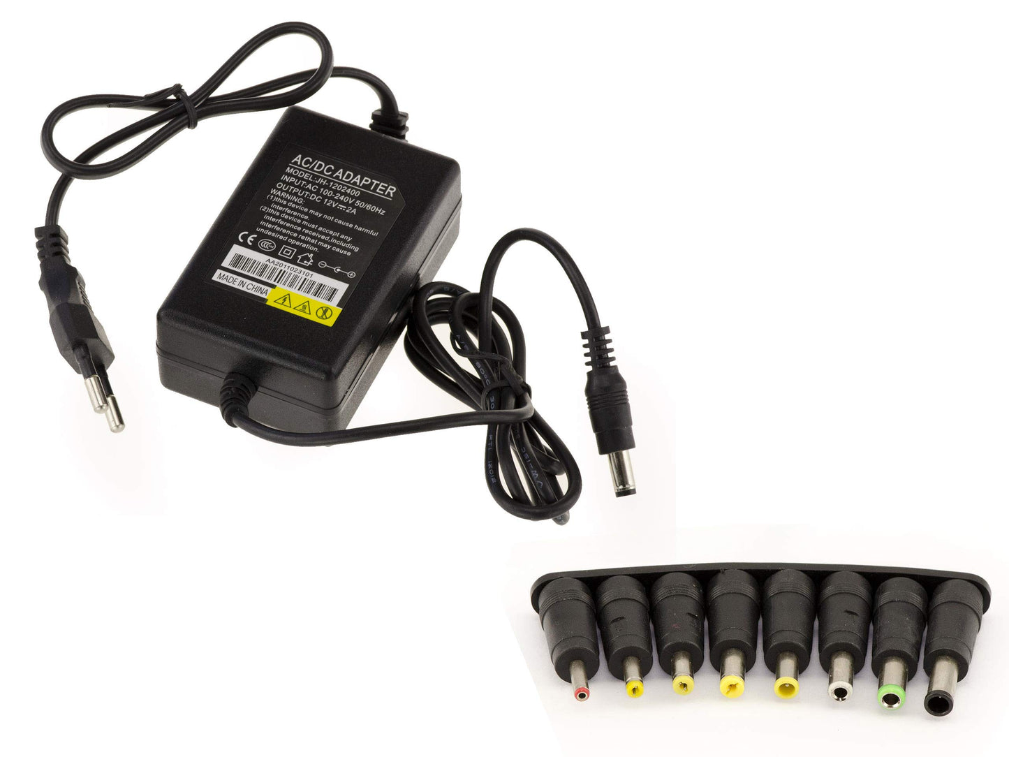 KALEA-INFORMATIQUE barošanas bloks 220V uz 12V DC 2A ar 8 pielāgojamiem uzgaļiem.