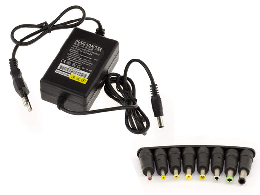 KALEA-INFORMATIQUE barošanas bloks 220V uz 12V DC 2A ar 8 pielāgojamiem uzgaļiem.