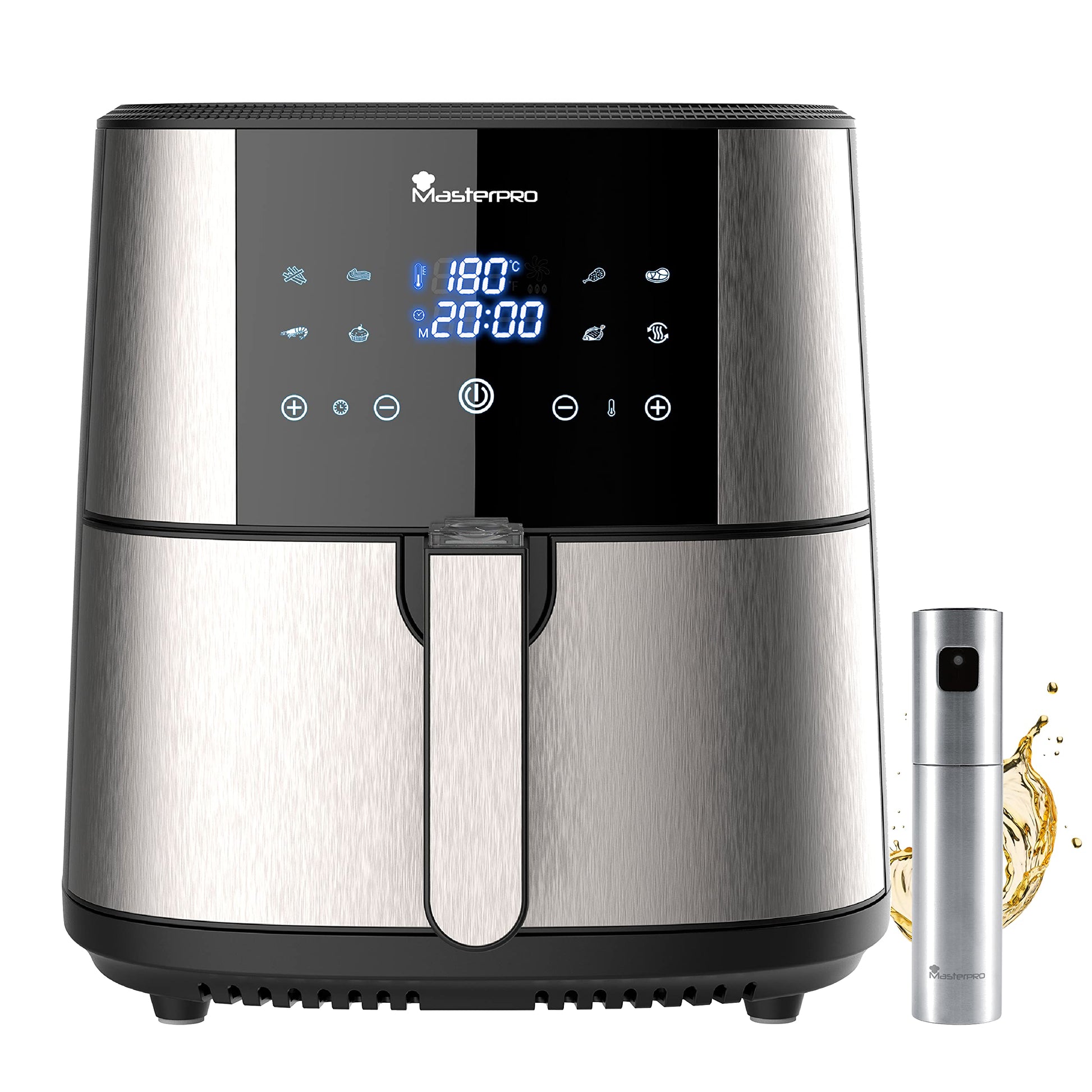 MasterPro Foodies frī kartupeļu cepšanas komplekts - XXL 6L, 1800W, eļļas izsmidzinātājs, LED skārienekrāns, nelīpošs grozs.
