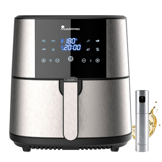 MasterPro Foodies frī kartupeļu cepšanas komplekts - XXL 6L, 1800W, eļļas izsmidzinātājs, LED skārienekrāns, nelīpošs grozs.