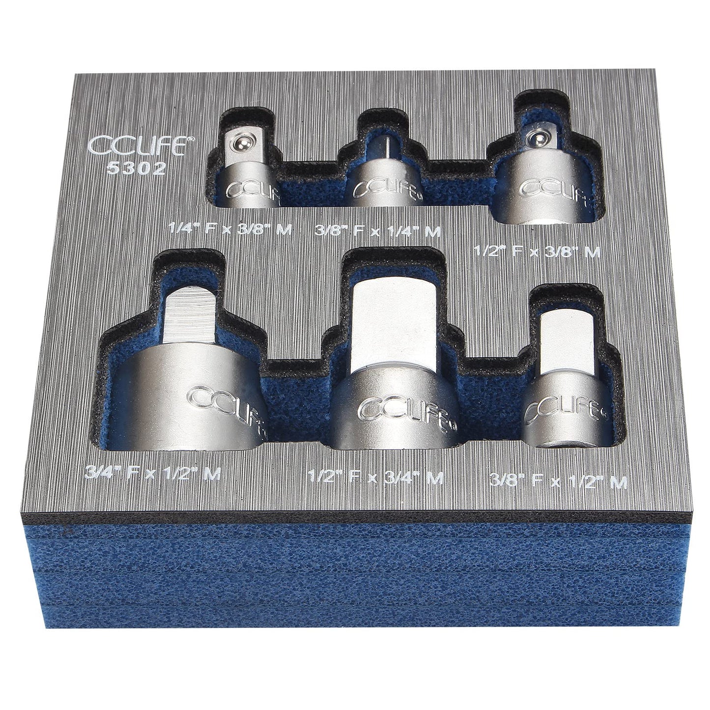 Adapteru galvas uzgaļu komplekts CCLIFE 1/4 uz 3/8, 3/8 uz 1/4, 3/8 uz 1/2, 1/2 uz 3/8, 1/2 uz 3/4, 3/4 uz 1/2