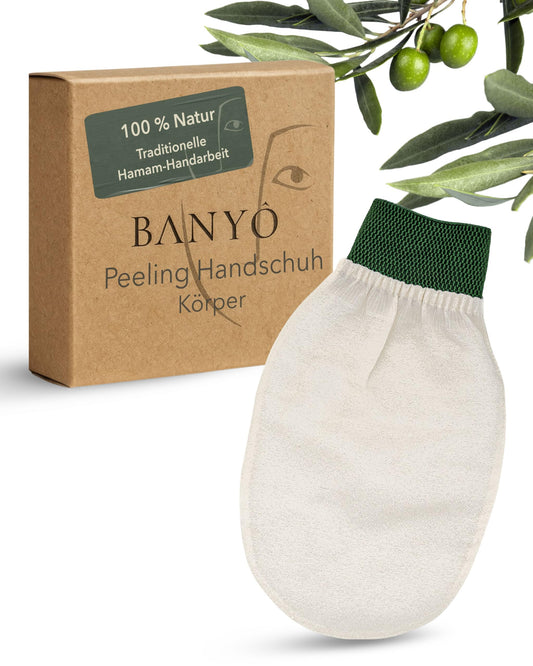 BANYÔ exfoliējošs cimds ar gumijas aproci ķermenim, 100% viskoze