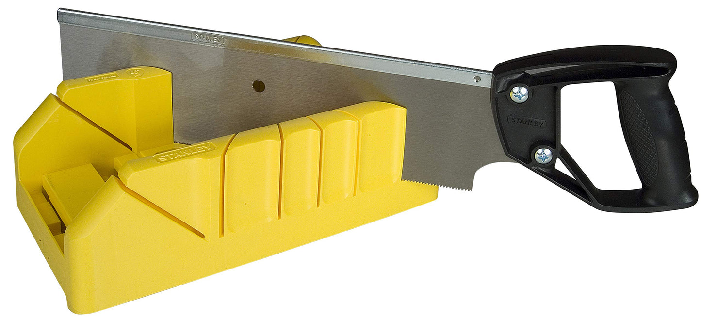 STANLEY plastmasas leņķa kaste 1-19-800 - triecienizturīgs, ar muguras zāģi un stiprinājuma urbumiem, griešanas leņķi 22,5° 45° 90°