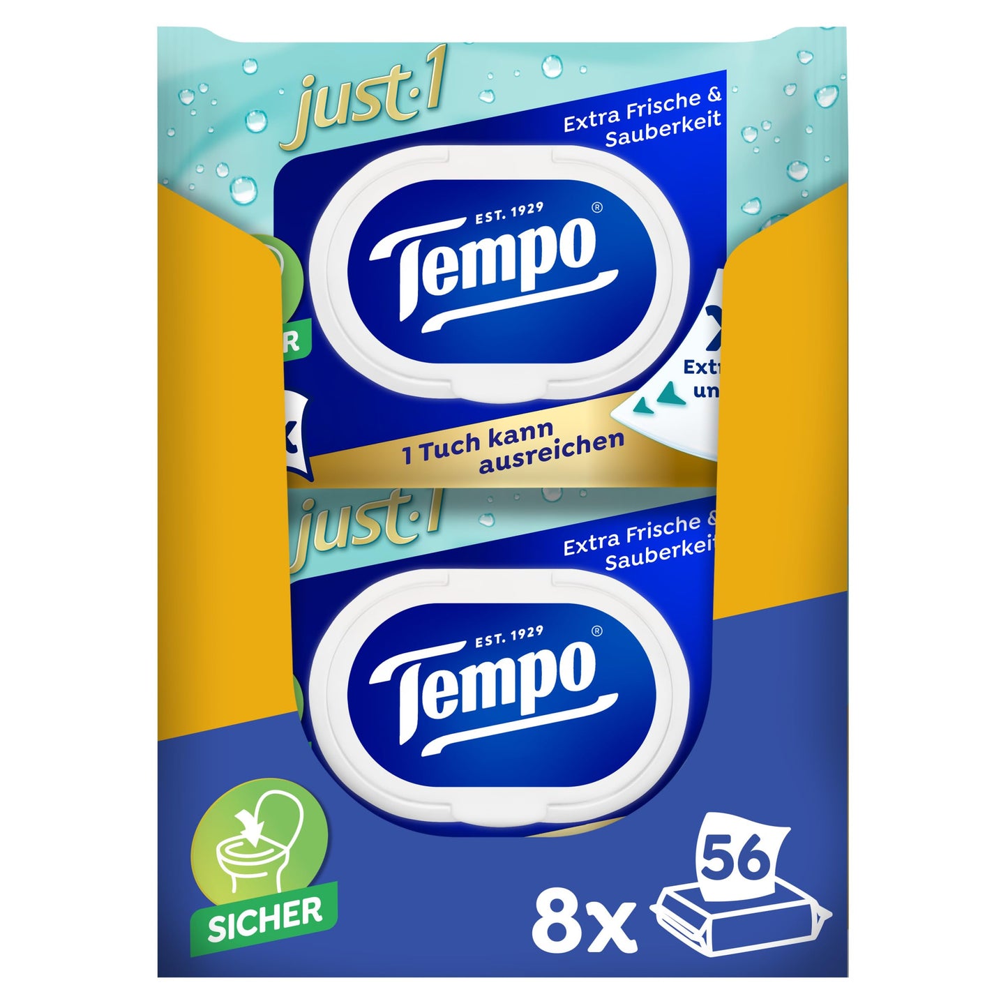 Mitrās tualetes salvetes Tempo Just1 Premium, īpaši lielas, 56 salvetes iepakojumā