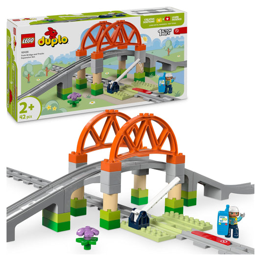 LEGO DUPLO Town Dzelzceļa tilts un sliedes - attīstošs komplekts maziem bērniem, būvēšanai un pārbūvei, dāvana no 2 gadiem.