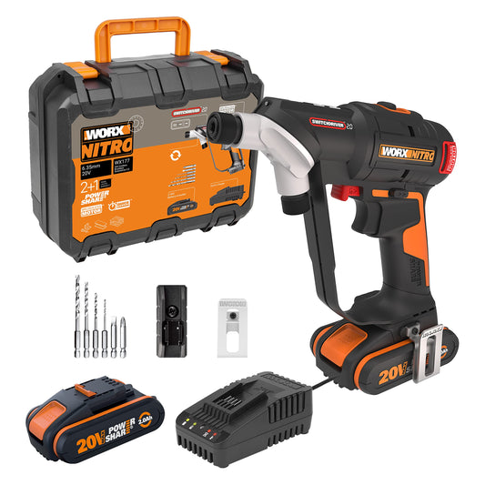 WORX WX177 NITRO akumulatora urbjmašīna Switchdriver 2.0 - 50Nm griezes moments, ātra uzgaļu pārslēgšanās, precīza kontrole.