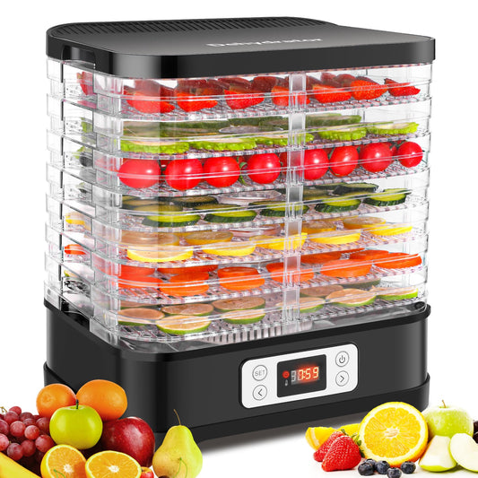 Dörrautomat nerūsējošā tērauda 400W, žāvēšanas iekārta augļiem, gaļai un garšvielām, ieskaitot 8 žāvēšanas līmeņus, žāvēšanas plēves un žāvēšanas režģus, dehidratators ar temperatūras regulatoru 35-70°C