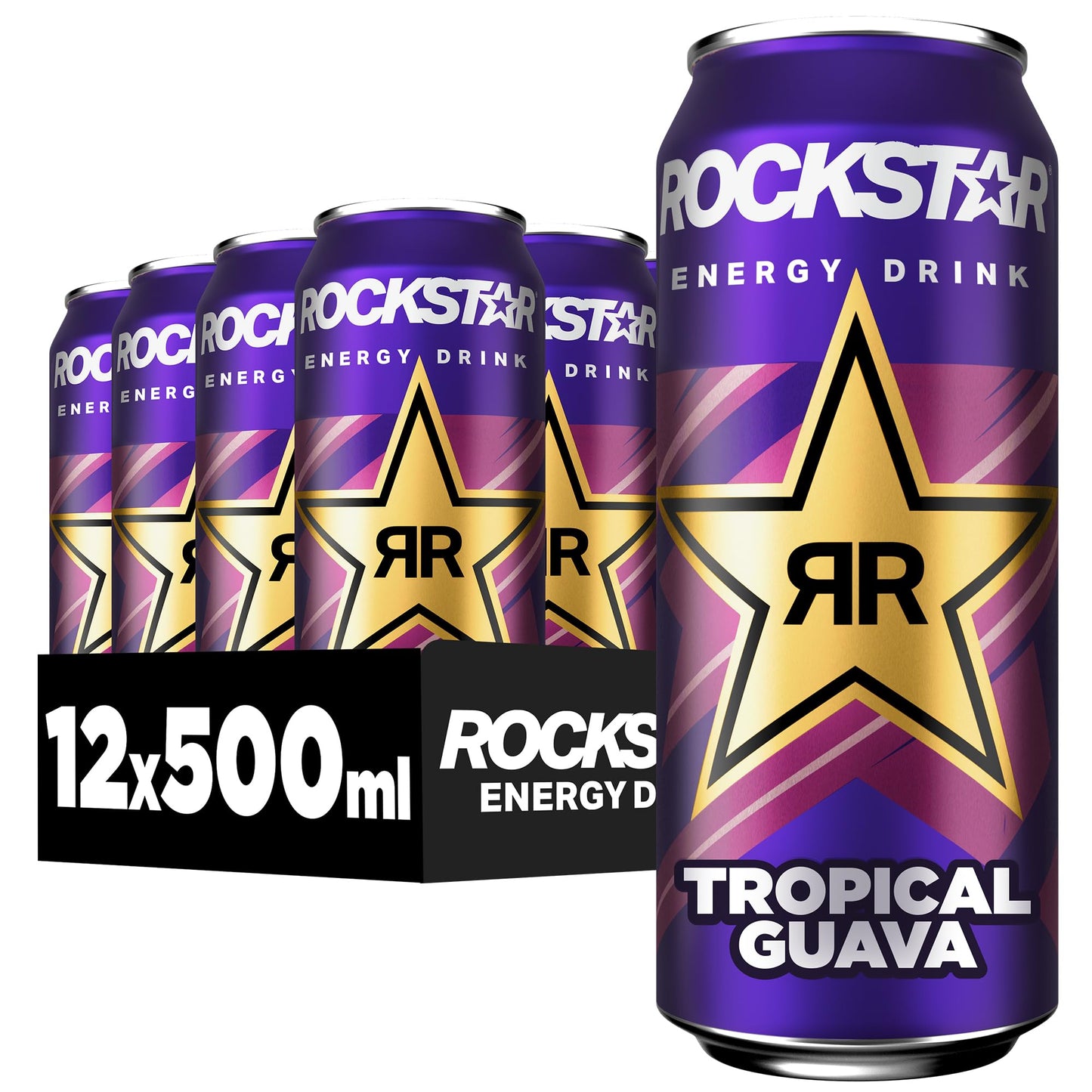 Rockstar Energy Drink Tropical Guava, enerģijas dzēriens ar tropiskās gvajaves garšu, 12 x 500 ml, ar kofeīnu