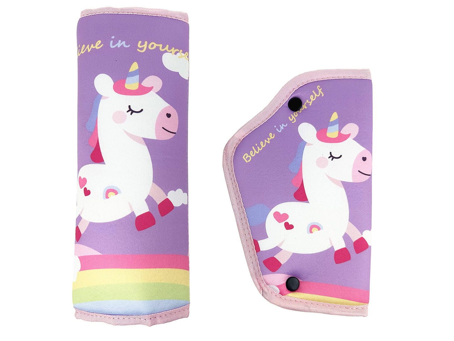Bērnu automašīnas drošības jostas polsteris, regulējams jostas turētājs un kakla spilvens, noņemams, Rainbow Unicorn
