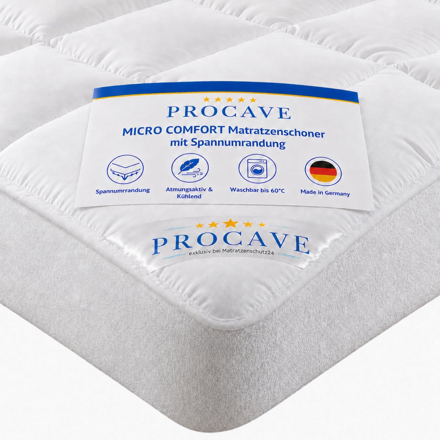 Mikrofibras matrača pārvalks PROCAVE Micro-Comfort 100x200 cm ar gumiju, līdz 30cm augstai malai, piemērots arī boxspring un ūdensgultām, matrača uzlika, apakšpārvalks, balts