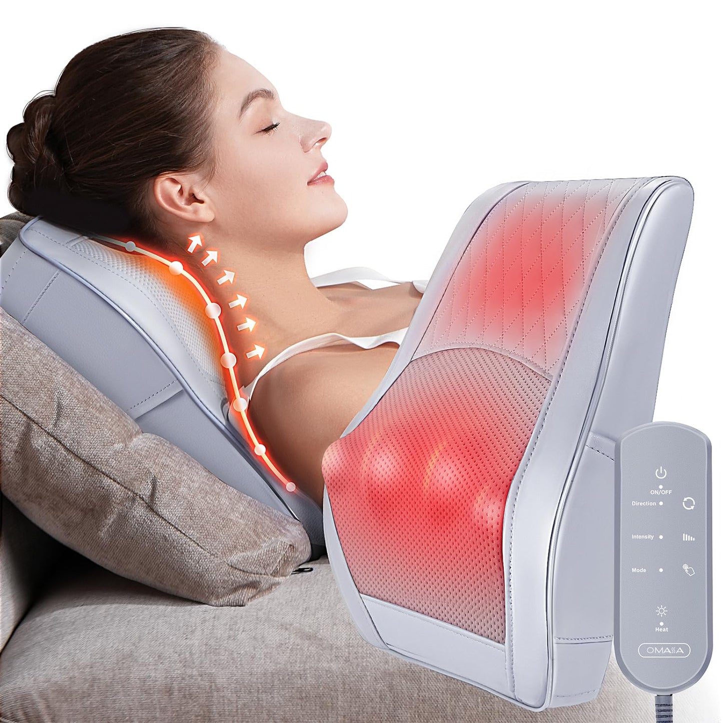 Masāžas aparāts OMASSA, kakla un muguras masāžas ierīce ar sildīšanu, Shiatsu masāžas paklājiņš ar 3D mīcīšanas funkciju kaklam, pleciem, mugurai un kājām