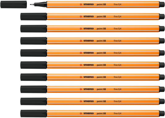 Fineliner STABILO point 88, melnai tintei, 0,4 mm, ar ventilējamu vāciņu