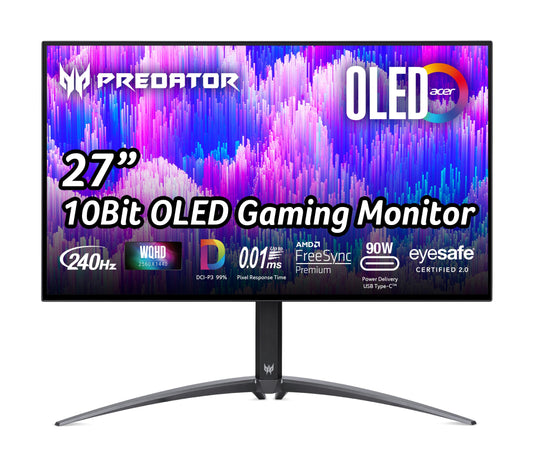 Acer Predator X27U - 27" WQHD gaming monitor, 240Hz, 0.03ms response, adjustable height, FreeSync Premium, black.