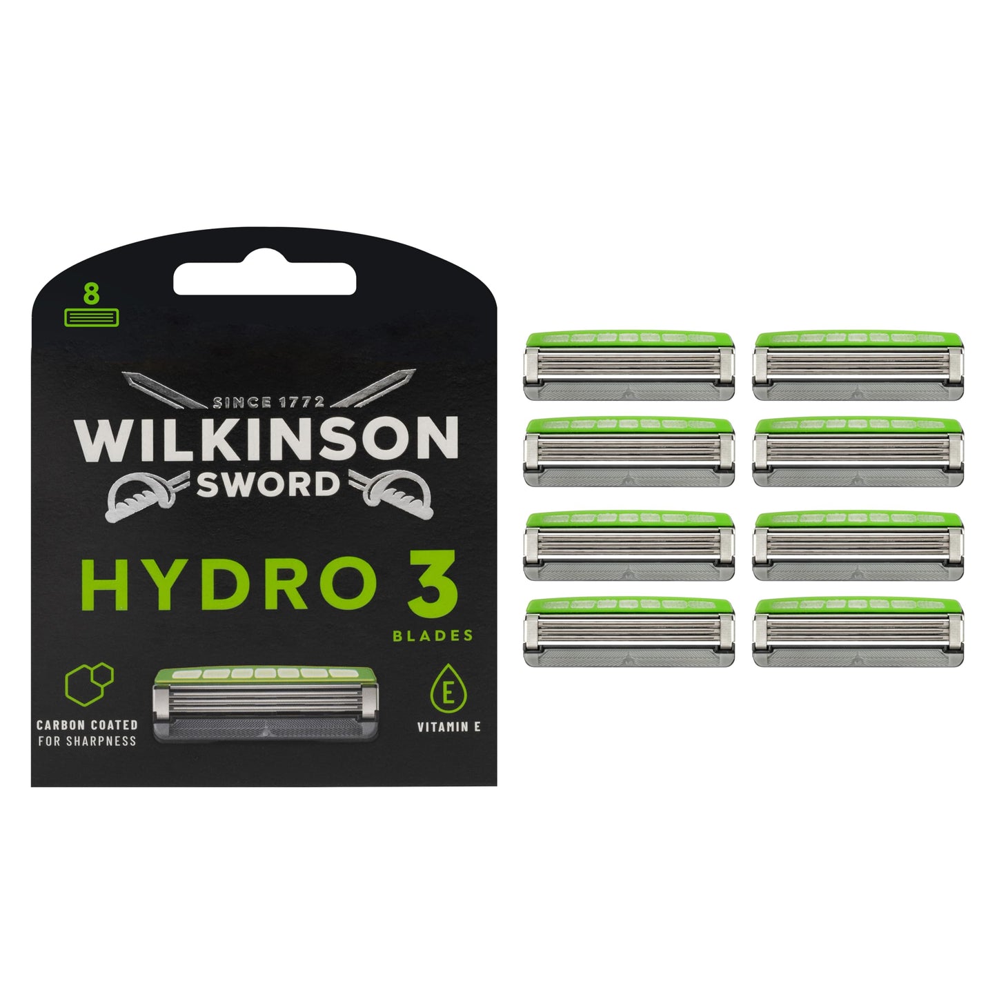 Wilkinson Sword Hydro 3 skuveklis vīriešiem, 8 rezerves asmeņi, mitrinoši gela rezervuāri