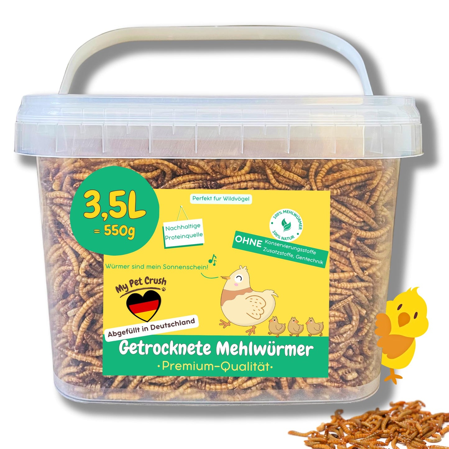 Žāvēti Premium miltu tārpi 550g 3,5-L- spainī vistām un putniem