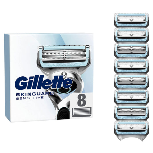 Gillette SkinGuard Sensitive skuvekļu asmeņi, asmeņi vīriešiem, 8 oriģinālie rezerves asmeņi mitrās skūšanās vīriešiem ar ādas aizsardzību