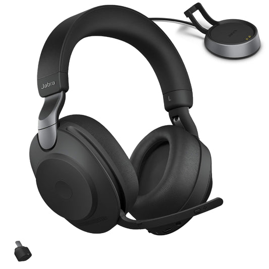 Jabra Evolve2 85 UC - bezvadu Bluetooth austiņas, 37 stundu akumulatora, uzlabota trokšņu slāpēšana, melnas.