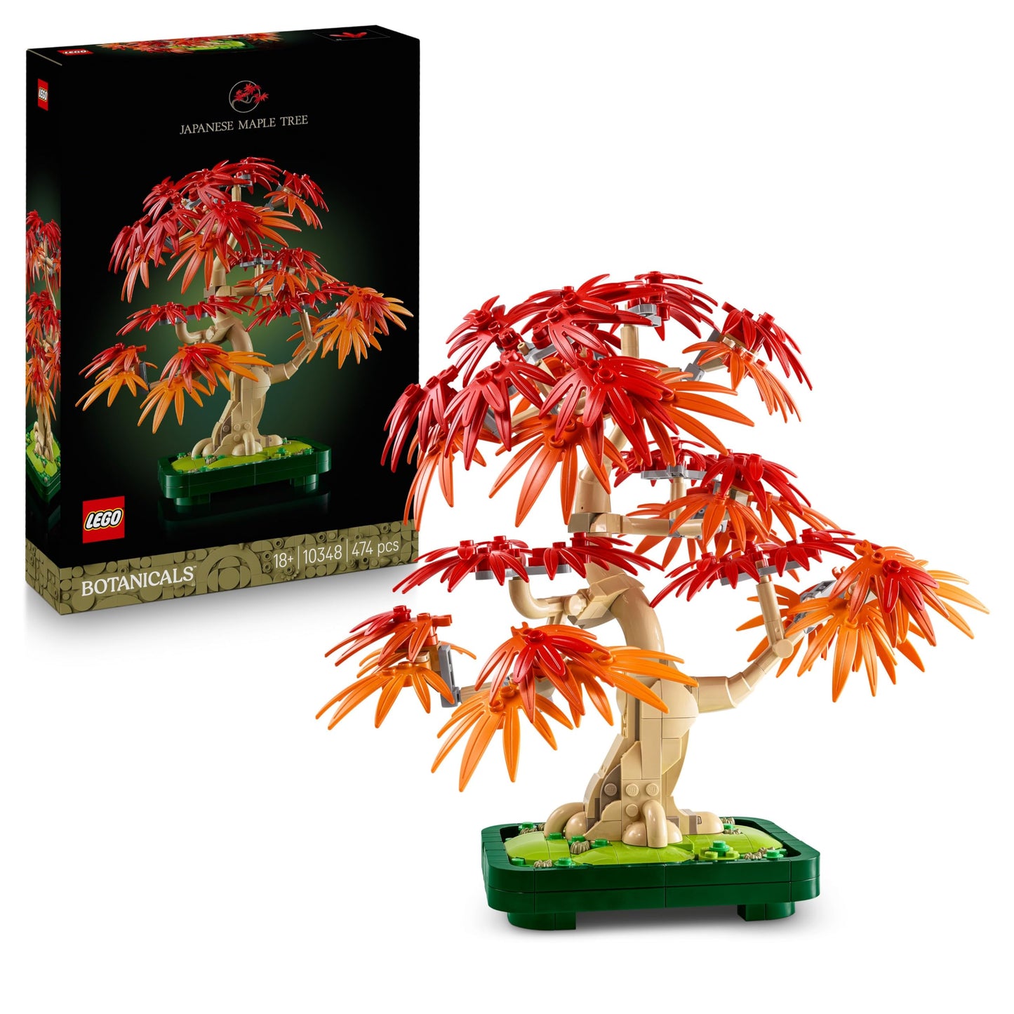 LEGO Botanicals Japāņu sarkanais kļavas bonsaijs - mākslīgo augu komplekts ar sarkanām un oranžām lapām un būvējamu puķupodu - mākslīgie ziedi DIY dekors dāvana pieaugušajiem - 10348