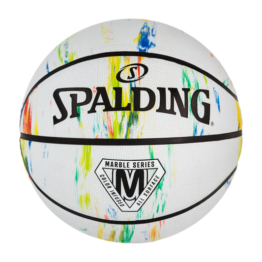 Basketbola bumba Spalding United 84397A, marmora dizains, 7. izmērs, varavīksnes krāsās