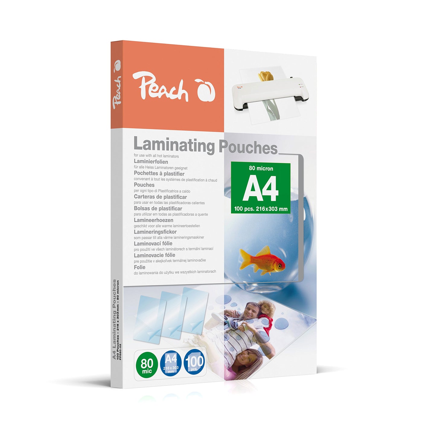 Laminēšanas plēves Peach A4, 100 gab., 2 x 80 mik (160 µm), spīdīgas - PP580-02