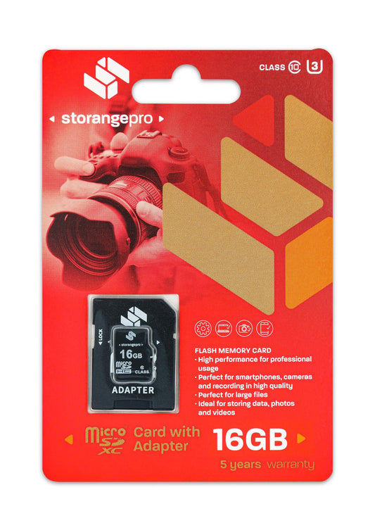 STORANGEPRO 16GB Class 10, SDHC, UHS-1, Micro SD karte + adapteris