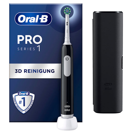 Oral-B Pro Series 1 elektriskā zobu birste, 1 uzlikamā suka, 3 tīrīšanas režīmi un spiediena sensors zobu kopšanai, ceļojumu etuijs, izstrādājusi Braun, melns