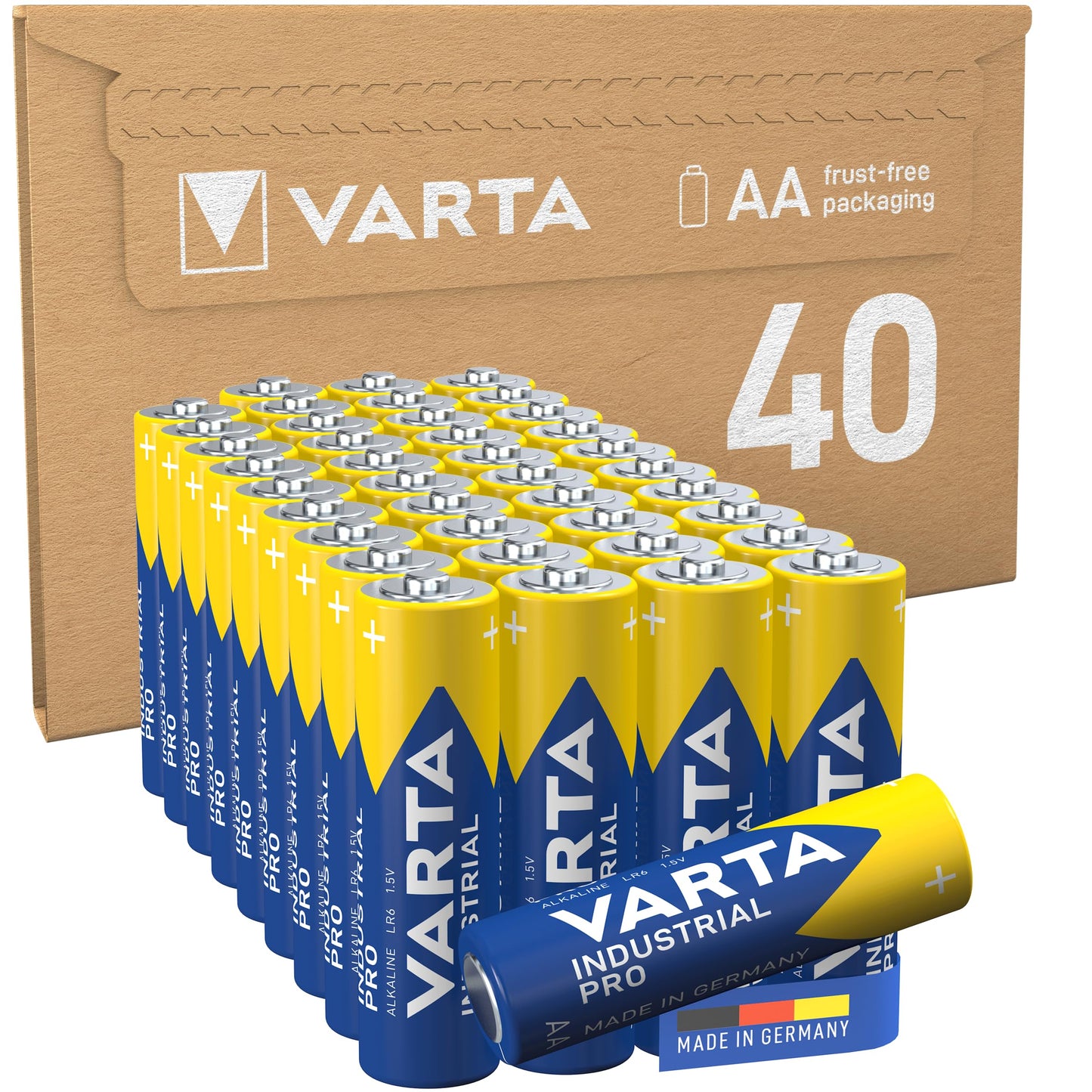 AA baterijas VARTA Industrial Pro, Alkaline Batterie, 1,5V, iepakojums krājumam, videi draudzīgā iepakojumā, Made in Germany, 40 gab.