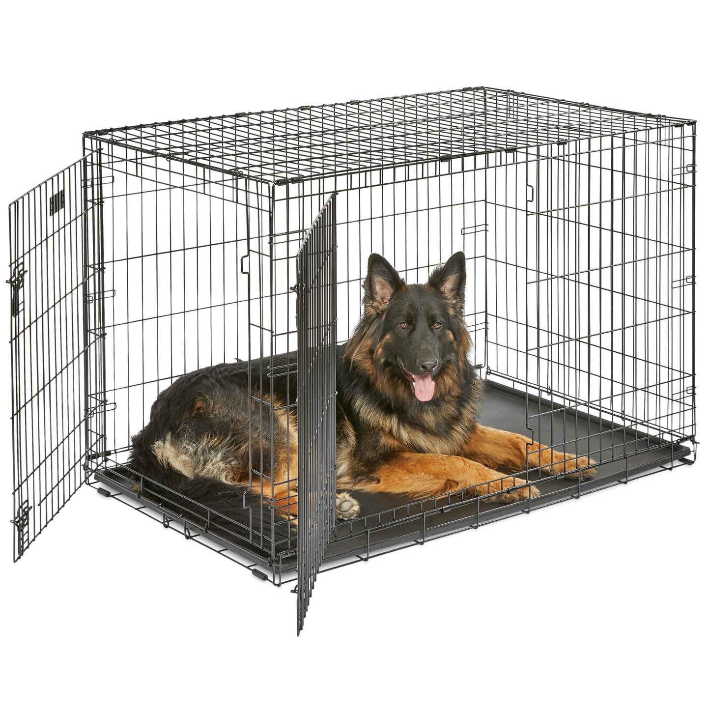 MidWest Homes for Pets iCrate suņu būris, salokāms, ar 2 durvīm, starpsiena, necaurlaidīga apakšas paplāte, droši slēdži, stiepļu būris, ļoti lielām šķirnēm, pārnēsājams, izturīgs, viegli saliekams, 122 cm