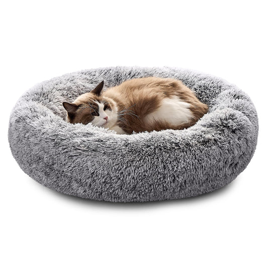 Pisi Bili suņu gulta kaķu gulta 50 cm, mazgājama, pūkaina, ortopēdiska suņu gulta lieliem un maziem suņiem, kaķu guļvieta Donut (pelēka 50 cm)