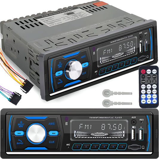 CAMECHO 1 DIN automašīnas radio, FM Bluetooth radio, brīvroku sistēma, fona apgaismojums, 2 USB, AUX-ieeja, 4 * 45W, 10V-14.4V, melns