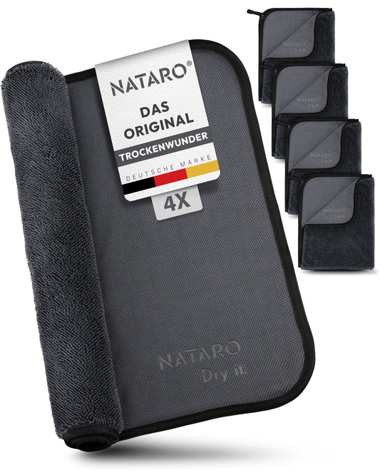 NATARO® 4 gab. ātri žūstošs mikrošķiedras dvielis dušas kabīnei, auto, mājai, kempingam – oriģināls – īpaši uzsūcošs, bez plūksnām, neskrāpējošs Shiny Wipes 40x50cm
