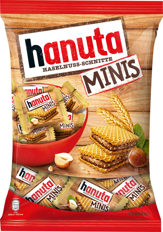 Hanuta Minis mini vafeles ar lazdu riekstu krēmu, atsevišķi iepakotas kraukšķīgas uzkodas, 200 g