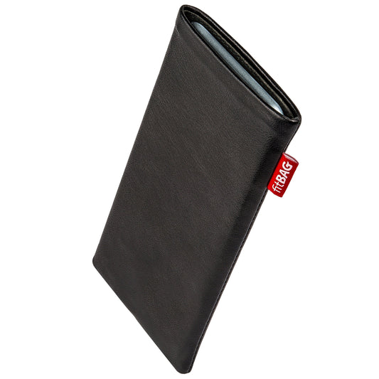 Tālruņa somiņa fitBAG Beat, melna, Apple iPhone 17 Pro, no īstas Nappa ādas ar mikrošķiedras oderi, hūte ar tīrīšanas funkciju, Made in Germany