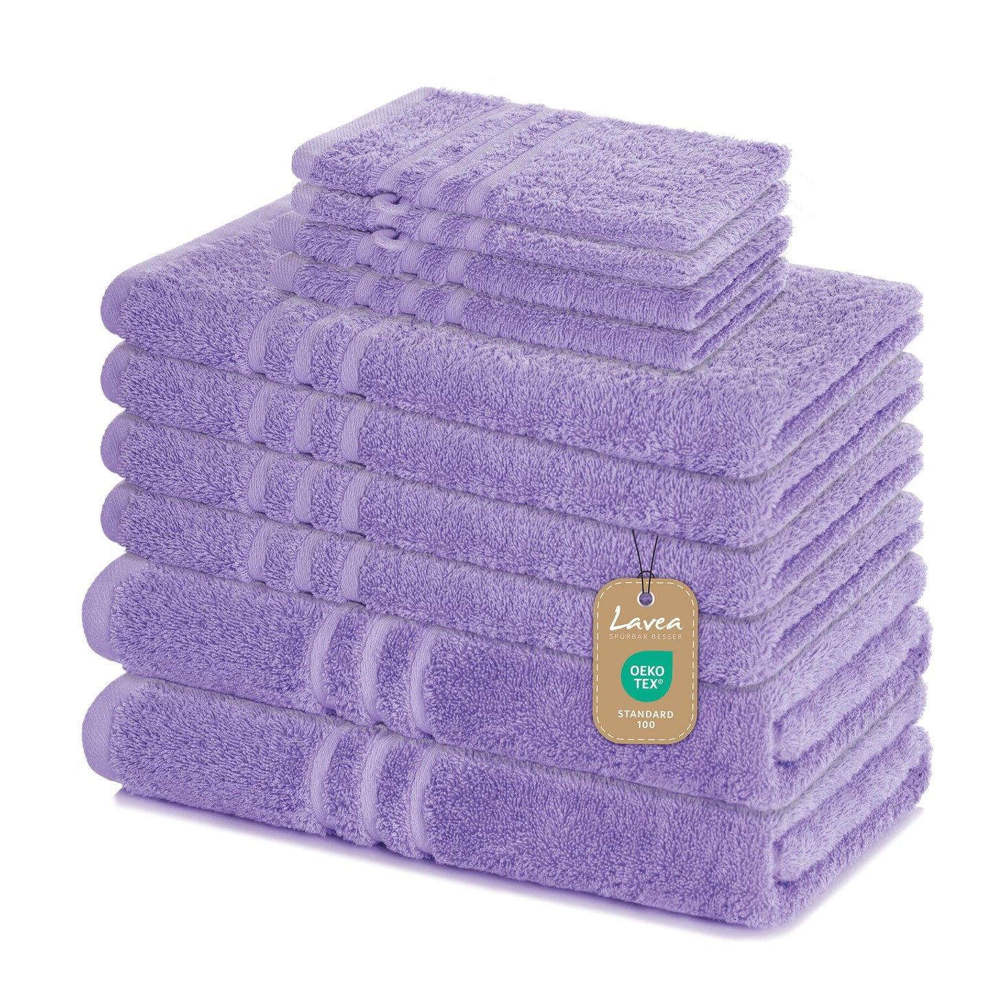 Dvieļu komplekts Lavea® Elena, 10 daļas, lavandas krāsa, 100% kokvilna