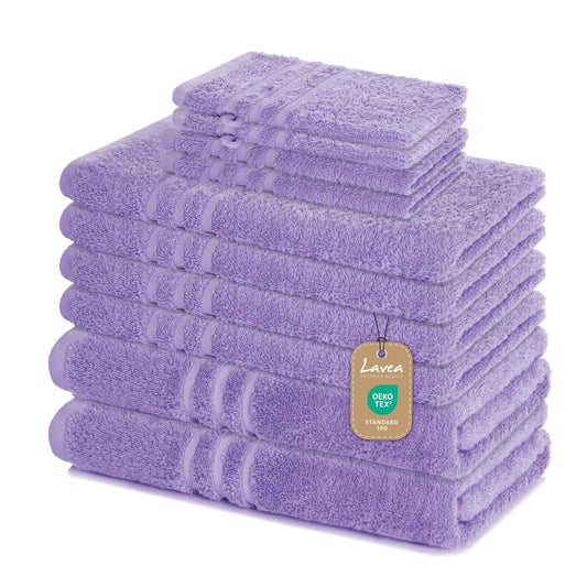 Dvieļu komplekts Lavea® Elena, 10 daļas, lavandas krāsa, 100% kokvilna