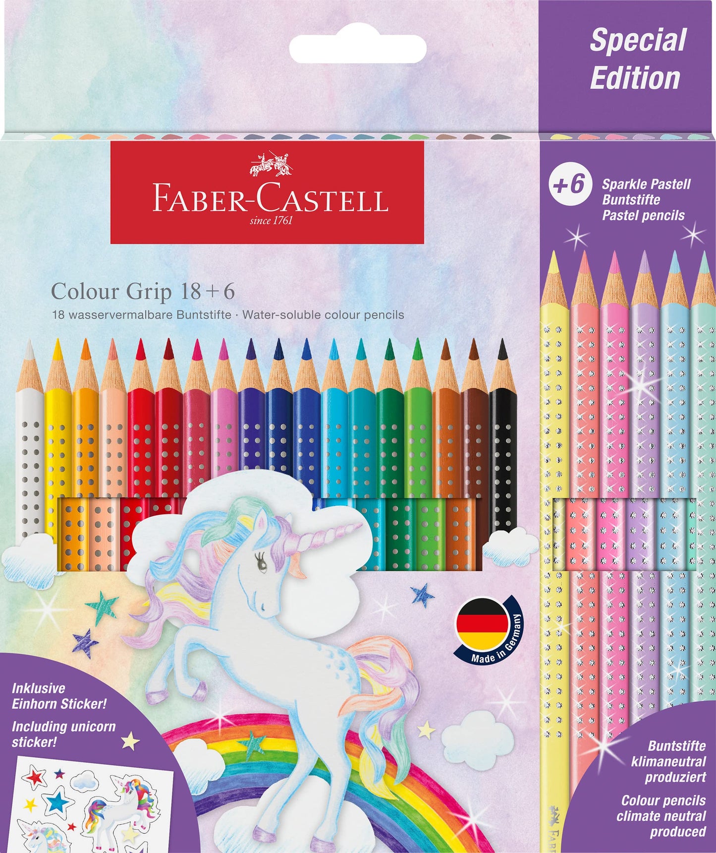 Krāsu zīmuļu komplekts Faber-Castell Vienradzis, 24 daļas, ar uzlīmēm