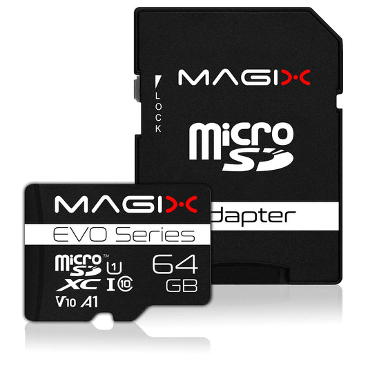 Magix MicroSD 64GB atmiņas karte EVO sērija klase 10 V10 līdz 80 MB/s + SD adapteris