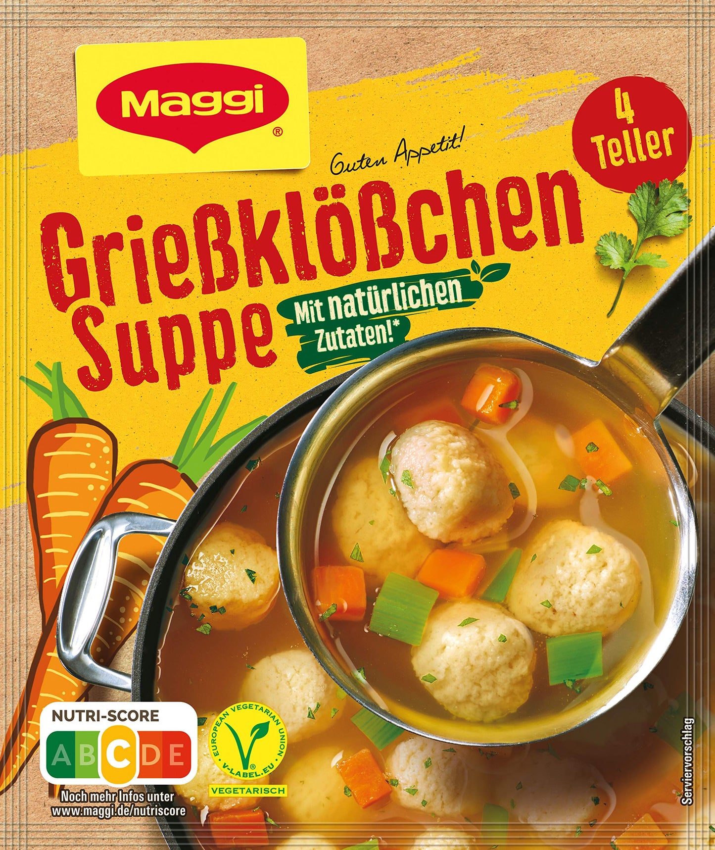 MAGGI Guten Appetit Semolīnas klimpas zupa, 1 iepakojums (1 x 50g), sātīga dārzeņu zupa, ātri pagatavojama