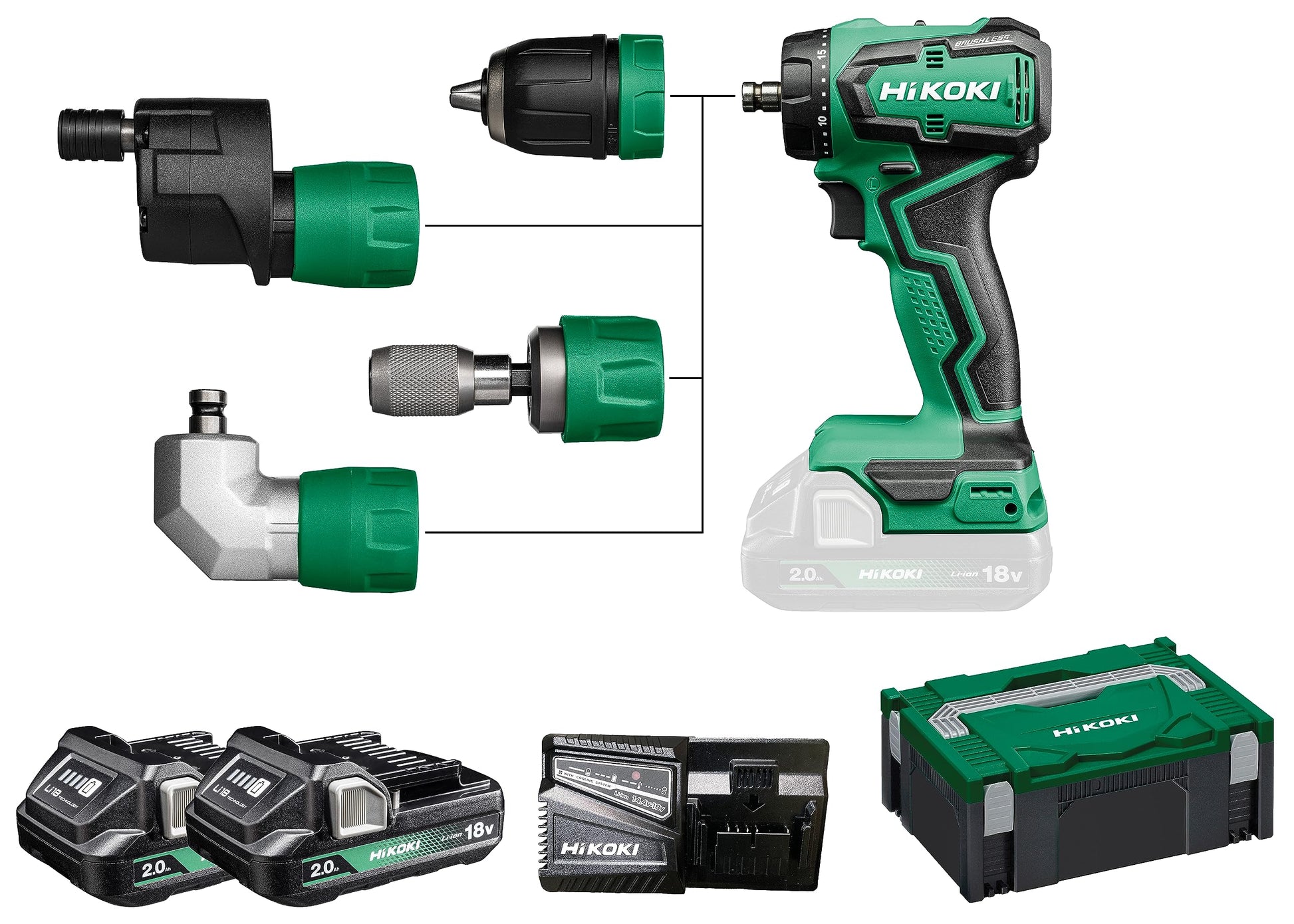 HIKOKI akumulatora urbjmašīna Quick DS18DDQ - 18V, 2x2,0 Ah, 55 Nm griezes moments, 0-1700 min-1, 1,5-13 mm urbja patrona