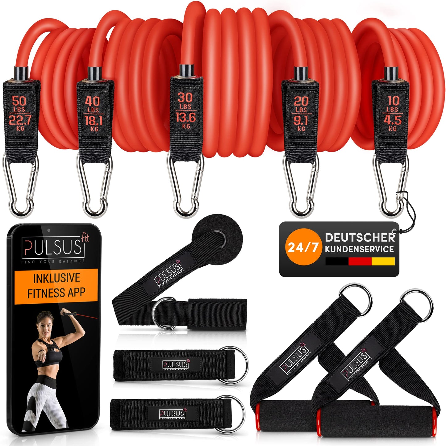 Fitnesa lentu komplekts, pretestības lentes un resistance bands spēka treniņiem, pievilkšanās palīdzībai un mājas treniņiem | ar vingrinājumu video lietotni | expander ar rokturiem, durvju stiprinājumu, pēdu cilpām un somu