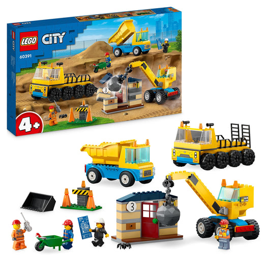 LEGO 60391 City Construction Vehicles - Excavator, dumper truck, and demolition ball for kids aged 4 and up.